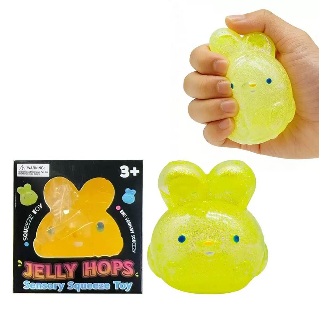 NeeDoh Jelly Hops | Scented Bunny Squishy Toys for Kids & Adults | Solid Squish Animal Shape Sensory Toy | Stress Relief Glitter Squishes | Novelty Gifts for Easter Baskets | Small Fidgets for Age 3+